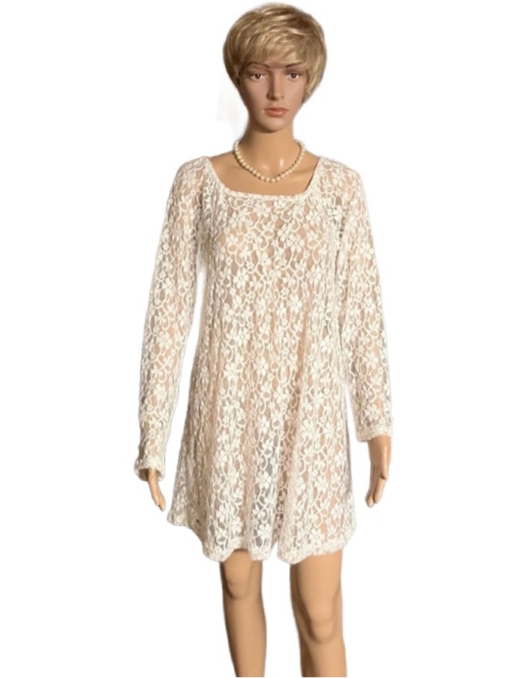 Long Sleeve Mary ~ S/ Medium ~ White ~ Floral Lace ~ Lingerie ~ Nightgown Dress